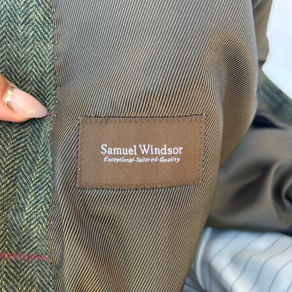 Samuel Windsor Suit Set Jacket Waistcoat Vest Wool Green Plaid 48R - Picture 9 of 12